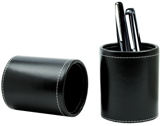 Stifteköcher rund CAMBRIDGE Top Grain Rindspaltleder mit heller Kontrastnaht schwarz